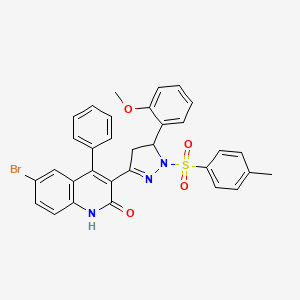 molecular formula C32H26BrN3O4S B2401592 6-bromo-3-(5-(2-methoxyphenyl)-1-tosyl-4,5-dihydro-1H-pyrazol-3-yl)-4-phenylquinolin-2(1H)-one CAS No. 299420-45-4