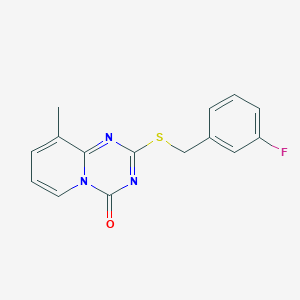 molecular formula C15H12FN3OS B2401600 2-{[(3-fluorophenyl)methyl]sulfanyl}-9-methyl-4H-pyrido[1,2-a][1,3,5]triazin-4-one CAS No. 896344-15-3