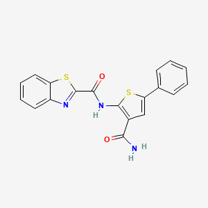 molecular formula C19H13N3O2S2 B2401607 N-(3-carbamoyl-5-phenylthiophen-2-yl)-1,3-benzothiazole-2-carboxamide CAS No. 941886-30-2