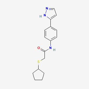 molecular formula C16H19N3OS B2401630 N-(4-(1H-pyrazol-3-yl)phenyl)-2-(cyclopentylthio)acetamide CAS No. 1206999-03-2