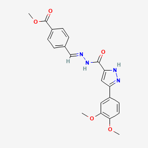 molecular formula C21H20N4O5 B2401679 (E)-methyl 4-((2-(3-(3,4-dimethoxyphenyl)-1H-pyrazole-5-carbonyl)hydrazono)methyl)benzoate CAS No. 1284276-31-8