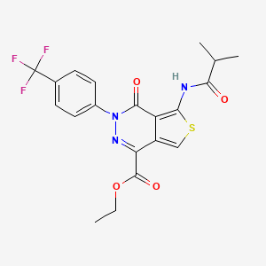 molecular formula C20H18F3N3O4S B2401691 Ethyl 5-(2-methylpropanoylamino)-4-oxo-3-[4-(trifluoromethyl)phenyl]thieno[3,4-d]pyridazine-1-carboxylate CAS No. 851951-00-3