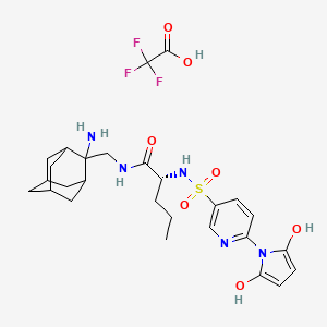 molecular formula C27H36F3N5O7S B2401716 (2R)-N-[(2-氨基-2-金刚烷基)甲基]-2-[[6-(2,5-二羟基吡咯-1-基)吡啶-3-基]磺酰氨基]戊酰胺；2,2,2-三氟乙酸 CAS No. 2248382-71-8