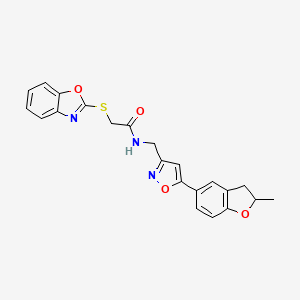 molecular formula C22H19N3O4S B2401720 2-(benzo[d]oxazol-2-ylthio)-N-((5-(2-methyl-2,3-dihydrobenzofuran-5-yl)isoxazol-3-yl)methyl)acetamide CAS No. 1207023-21-9