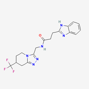 molecular formula C18H19F3N6O B2401721 3-(1H-benzo[d]imidazol-2-yl)-N-((7-(trifluoromethyl)-5,6,7,8-tetrahydro-[1,2,4]triazolo[4,3-a]pyridin-3-yl)methyl)propanamide CAS No. 2034381-91-2