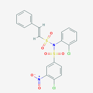 molecular formula C20H14Cl2N2O6S2 B2401729 4-chloro-N-(2-chlorophenyl)-3-nitro-N-[(E)-2-phenylethenyl]sulfonylbenzenesulfonamide CAS No. 726162-16-9
