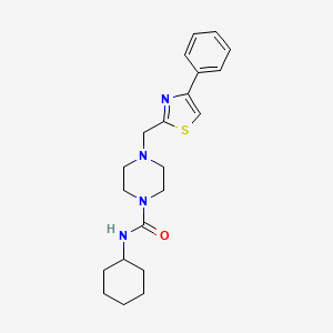 molecular formula C21H28N4OS B2401732 N-cyclohexyl-4-((4-phenylthiazol-2-yl)methyl)piperazine-1-carboxamide CAS No. 1173246-93-9