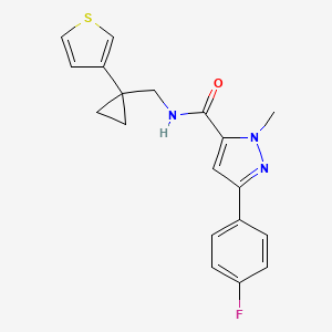 5-(4-Fluorophenyl)-2-methyl-N-[(1-thiophen-3-ylcyclopropyl)methyl]pyrazole-3-carboxamide