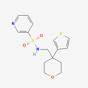 molecular formula C15H18N2O3S2 B2401741 N-((4-(thiophen-3-yl)tetrahydro-2H-pyran-4-yl)methyl)pyridine-3-sulfonamide CAS No. 2319831-39-3