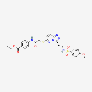 molecular formula C25H26N6O6S2 B2401743 Ethyl 4-[({[3-(2-{[(4-methoxyphenyl)sulfonyl]amino}ethyl)[1,2,4]triazolo[4,3-b]pyridazin-6-yl]thio}acetyl)amino]benzoate CAS No. 873001-94-6