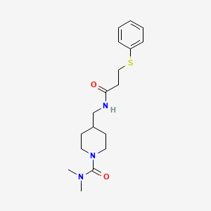 molecular formula C18H27N3O2S B2401751 N,N-dimethyl-4-((3-(phenylthio)propanamido)methyl)piperidine-1-carboxamide CAS No. 2034283-16-2