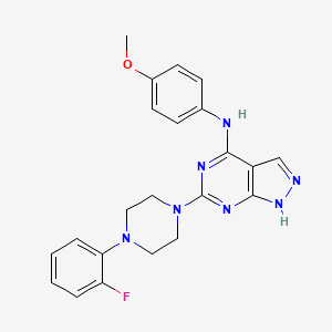 molecular formula C22H22FN7O B2401752 6-[4-(2-氟苯基)哌嗪-1-基]-N-(4-甲氧基苯基)-1H-吡唑并[3,4-d]嘧啶-4-胺 CAS No. 1105205-27-3