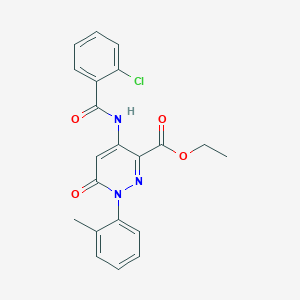 molecular formula C21H18ClN3O4 B2401753 Ethyl 4-(2-chlorobenzamido)-6-oxo-1-(o-tolyl)-1,6-dihydropyridazine-3-carboxylate CAS No. 942009-88-3