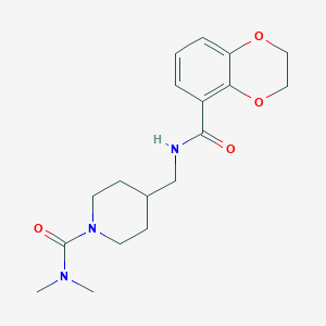 molecular formula C18H25N3O4 B2401782 4-[(2,3-Dihydro-1,4-benzodioxine-5-carbonylamino)methyl]-N,N-dimethylpiperidine-1-carboxamide CAS No. 2415553-10-3