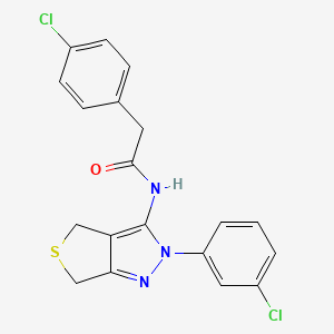 molecular formula C19H15Cl2N3OS B2401791 2-(4-氯苯基)-N-[2-(3-氯苯基)-4,6-二氢噻吩并[3,4-c]吡唑-3-基]乙酰胺 CAS No. 893936-09-9