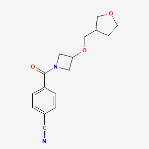 molecular formula C16H18N2O3 B2401800 4-{3-[(Oxolan-3-yl)methoxy]azetidine-1-carbonyl}benzonitrile CAS No. 2097927-25-6