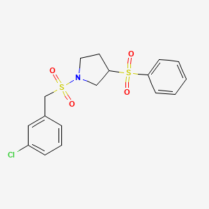 molecular formula C17H18ClNO4S2 B2401802 1-((3-Chlorobenzyl)sulfonyl)-3-(phenylsulfonyl)pyrrolidine CAS No. 1706156-05-9