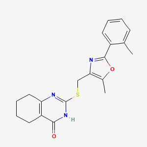molecular formula C20H21N3O2S B2401803 2-(((5-Methyl-2-(o-tolyl)oxazol-4-yl)methyl)thio)-5,6,7,8-tetrahydroquinazolin-4-ol CAS No. 902444-54-6