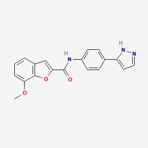 molecular formula C19H15N3O3 B2401805 N-(4-(1H-pyrazol-3-yl)phenyl)-7-methoxybenzofuran-2-carboxamide CAS No. 1207057-18-8