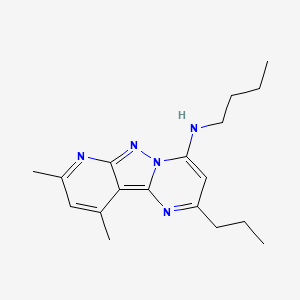 molecular formula C18H25N5 B2401807 N-butyl-11,13-dimethyl-4-propyl-3,7,8,10-tetrazatricyclo[7.4.0.02,7]trideca-1,3,5,8,10,12-hexaen-6-amine CAS No. 890623-37-7