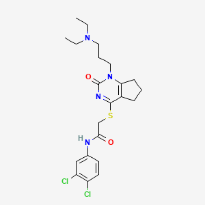 molecular formula C22H28Cl2N4O2S B2401813 N-(3,4-二氯苯基)-2-((1-(3-(二乙氨基)丙基)-2-氧代-2,5,6,7-四氢-1H-环戊[d]嘧啶-4-基)硫代)乙酰胺 CAS No. 898434-87-2