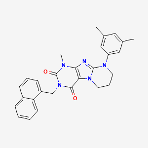 molecular formula C28H27N5O2 B2401829 9-(3,5-dimethylphenyl)-1-methyl-3-[(naphthalen-1-yl)methyl]-1H,2H,3H,4H,6H,7H,8H,9H-pyrimido[1,2-g]purine-2,4-dione CAS No. 846590-34-9