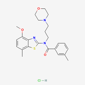 molecular formula C24H30ClN3O3S B2401836 N-(4-methoxy-7-methylbenzo[d]thiazol-2-yl)-3-methyl-N-(3-morpholinopropyl)benzamide hydrochloride CAS No. 1327636-33-8