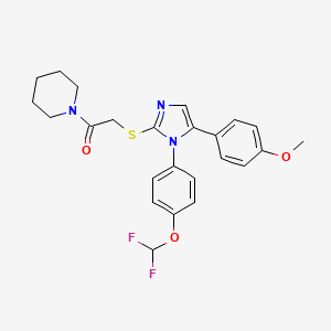 molecular formula C24H25F2N3O3S B2401848 2-((1-(4-(difluoromethoxy)phenyl)-5-(4-methoxyphenyl)-1H-imidazol-2-yl)thio)-1-(piperidin-1-yl)ethanone CAS No. 1226438-90-9