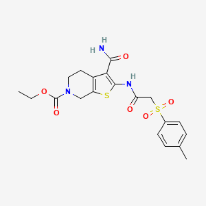 molecular formula C20H23N3O6S2 B2401863 ethyl 3-carbamoyl-2-(2-tosylacetamido)-4,5-dihydrothieno[2,3-c]pyridine-6(7H)-carboxylate CAS No. 895451-53-3