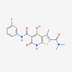 molecular formula C18H16FN3O4S B2401890 N5-(3-fluorophenyl)-4-hydroxy-N2,N2,3-trimethyl-6-oxo-6,7-dihydrothieno[2,3-b]pyridine-2,5-dicarboxamide CAS No. 1251621-01-8