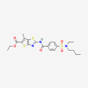 molecular formula C22H27N3O5S3 B2401955 ethyl 2-(4-(N-butyl-N-ethylsulfamoyl)benzamido)-6-methylthieno[2,3-d]thiazole-5-carboxylate CAS No. 683790-97-8