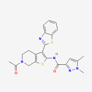 molecular formula C22H21N5O2S2 B2401980 N-(6-acetyl-3-(benzo[d]thiazol-2-yl)-4,5,6,7-tetrahydrothieno[2,3-c]pyridin-2-yl)-1,5-dimethyl-1H-pyrazole-3-carboxamide CAS No. 1013772-50-3