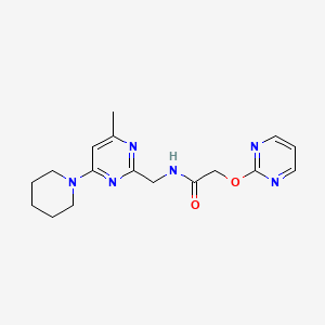 molecular formula C17H22N6O2 B2401997 N-((4-methyl-6-(piperidin-1-yl)pyrimidin-2-yl)methyl)-2-(pyrimidin-2-yloxy)acetamide CAS No. 1796992-65-8