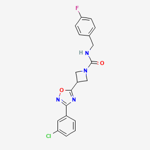 molecular formula C19H16ClFN4O2 B2402013 3-[3-(3-chlorophenyl)-1,2,4-oxadiazol-5-yl]-N-[(4-fluorophenyl)methyl]azetidine-1-carboxamide CAS No. 1351632-35-3