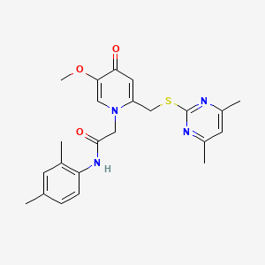 molecular formula C23H26N4O3S B2402042 N-(2,4-dimethylphenyl)-2-(2-(((4,6-dimethylpyrimidin-2-yl)thio)methyl)-5-methoxy-4-oxopyridin-1(4H)-yl)acetamide CAS No. 933253-03-3