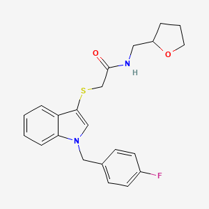 2-[1-[(4-fluorophenyl)methyl]indol-3-yl]sulfanyl-N-(oxolan-2-ylmethyl)acetamide