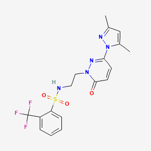 molecular formula C18H18F3N5O3S B2402072 N-(2-(3-(3,5-dimethyl-1H-pyrazol-1-yl)-6-oxopyridazin-1(6H)-yl)ethyl)-2-(trifluoromethyl)benzenesulfonamide CAS No. 1351645-46-9
