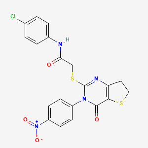 molecular formula C20H15ClN4O4S2 B2402074 N-(4-chlorophenyl)-2-{[3-(4-nitrophenyl)-4-oxo-3H,4H,6H,7H-thieno[3,2-d]pyrimidin-2-yl]sulfanyl}acetamide CAS No. 850916-05-1