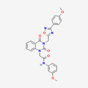 molecular formula C27H23N5O6 B2402075 N-(3-methoxyphenyl)-2-(3-((3-(4-methoxyphenyl)-1,2,4-oxadiazol-5-yl)methyl)-2,4-dioxo-3,4-dihydroquinazolin-1(2H)-yl)acetamide CAS No. 894929-73-8