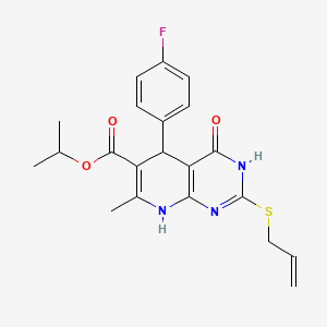 molecular formula C21H22FN3O3S B2402114 Isopropyl 2-(allylthio)-5-(4-fluorophenyl)-7-methyl-4-oxo-3,4,5,8-tetrahydropyrido[2,3-d]pyrimidine-6-carboxylate CAS No. 923866-97-1