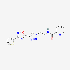 molecular formula C16H13N7O2S B2402164 N-(2-(4-(3-(thiophen-2-yl)-1,2,4-oxadiazol-5-yl)-1H-1,2,3-triazol-1-yl)ethyl)picolinamide CAS No. 2034601-21-1