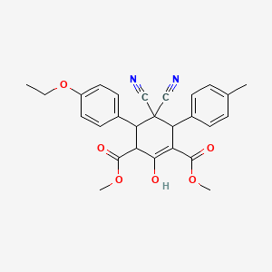 molecular formula C27H26N2O6 B2402187 Dimethyl 5,5-dicyano-4-(4-ethoxyphenyl)-2-hydroxy-6-(4-methylphenyl)-1-cyclohexene-1,3-dicarboxylate CAS No. 1212296-00-8