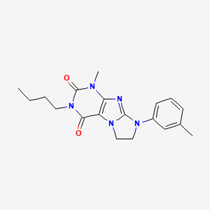 molecular formula C19H23N5O2 B2402201 2-Butyl-4-methyl-6-(3-methylphenyl)-7,8-dihydropurino[7,8-a]imidazole-1,3-dione CAS No. 872839-90-2