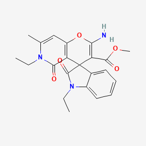 molecular formula C22H23N3O5 B2402214 methyl 2-amino-6,11-diethyl-7-methyl-5,12-dioxospiro[6-hydro-4H-pyrano[3,2-c]p yridine-4,3'-indoline]-3-carboxylate CAS No. 873571-60-9