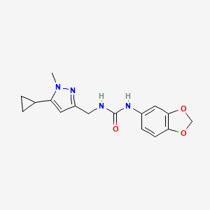 molecular formula C16H18N4O3 B2402219 1-(benzo[d][1,3]dioxol-5-yl)-3-((5-cyclopropyl-1-methyl-1H-pyrazol-3-yl)methyl)urea CAS No. 1448078-94-1