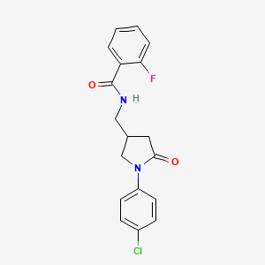 molecular formula C18H16ClFN2O2 B2402220 N-[[1-(4-chlorophenyl)-5-oxopyrrolidin-3-yl]methyl]-2-fluorobenzamide CAS No. 954668-88-3