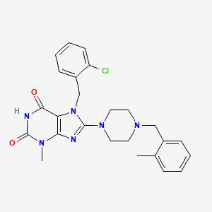 molecular formula C25H27ClN6O2 B2402303 7-[(2-chlorophenyl)methyl]-3-methyl-8-{4-[(2-methylphenyl)methyl]piperazin-1-yl}-2,3,6,7-tetrahydro-1H-purine-2,6-dione CAS No. 898409-11-5