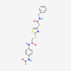 molecular formula C22H22N4O3S2 B2402332 N-(4-acetamidophenyl)-2-((4-(2-(benzylamino)-2-oxoethyl)thiazol-2-yl)thio)acetamide CAS No. 941997-29-1