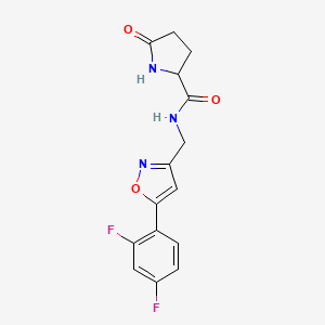 molecular formula C15H13F2N3O3 B2402336 N-((5-(2,4-difluorophenyl)isoxazol-3-yl)methyl)-5-oxopyrrolidine-2-carboxamide CAS No. 1236270-48-6