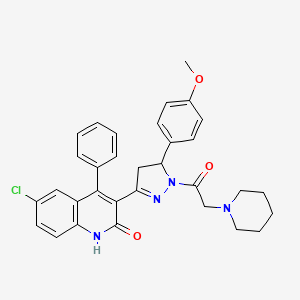 molecular formula C32H31ClN4O3 B2402424 6-chloro-3-(5-(4-methoxyphenyl)-1-(2-(piperidin-1-yl)acetyl)-4,5-dihydro-1H-pyrazol-3-yl)-4-phenylquinolin-2(1H)-one CAS No. 361170-87-8